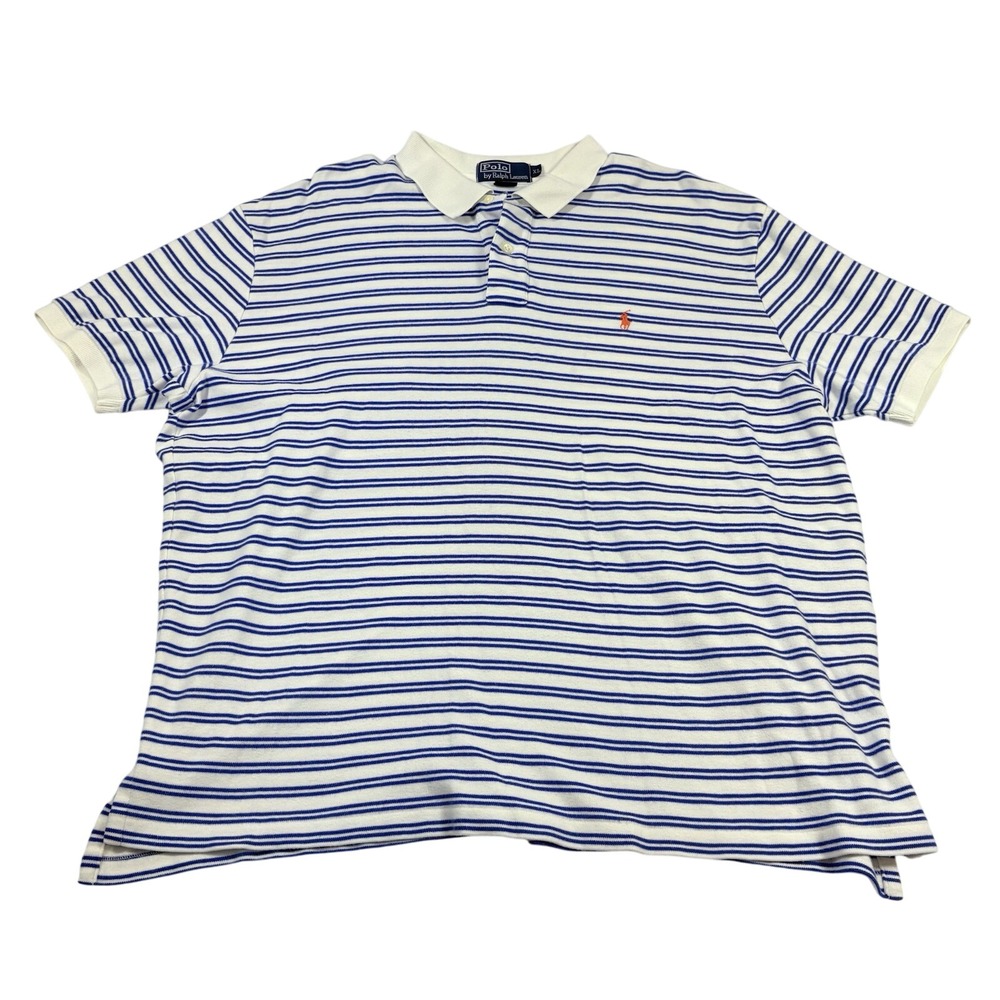 Vintage Polo Ralph Lauren Polo Shirt Men's XL Blue Stripe y2k Cotton Preppy